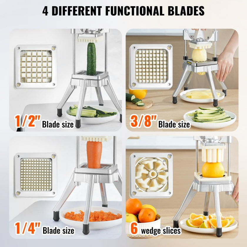 VEVOR Commercial Vegetable Fruit Chopper, Stainless Steel French Fry Cutter with 4 Blades 1/4