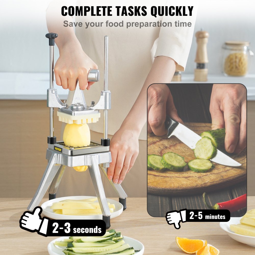 VEVOR Commercial Vegetable Fruit Chopper, Stainless Steel French Fry Cutter with 4 Blades 1/4