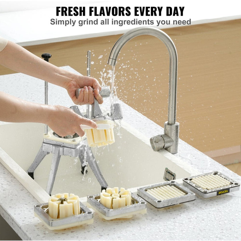 VEVOR Commercial Vegetable Fruit Chopper, Stainless Steel French Fry Cutter with 4 Blades 1/4