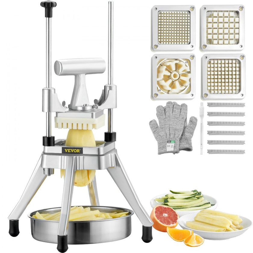 VEVOR Commercial Vegetable Fruit Chopper, Stainless Steel French Fry Cutter with 4 Blades 1/4