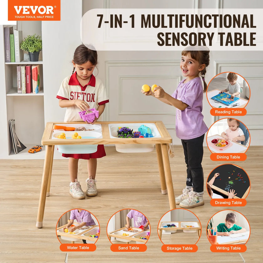 VEVOR Kids Sensory Table Sand Water Play Table with 1 Paper Roll 3 Storage Bins