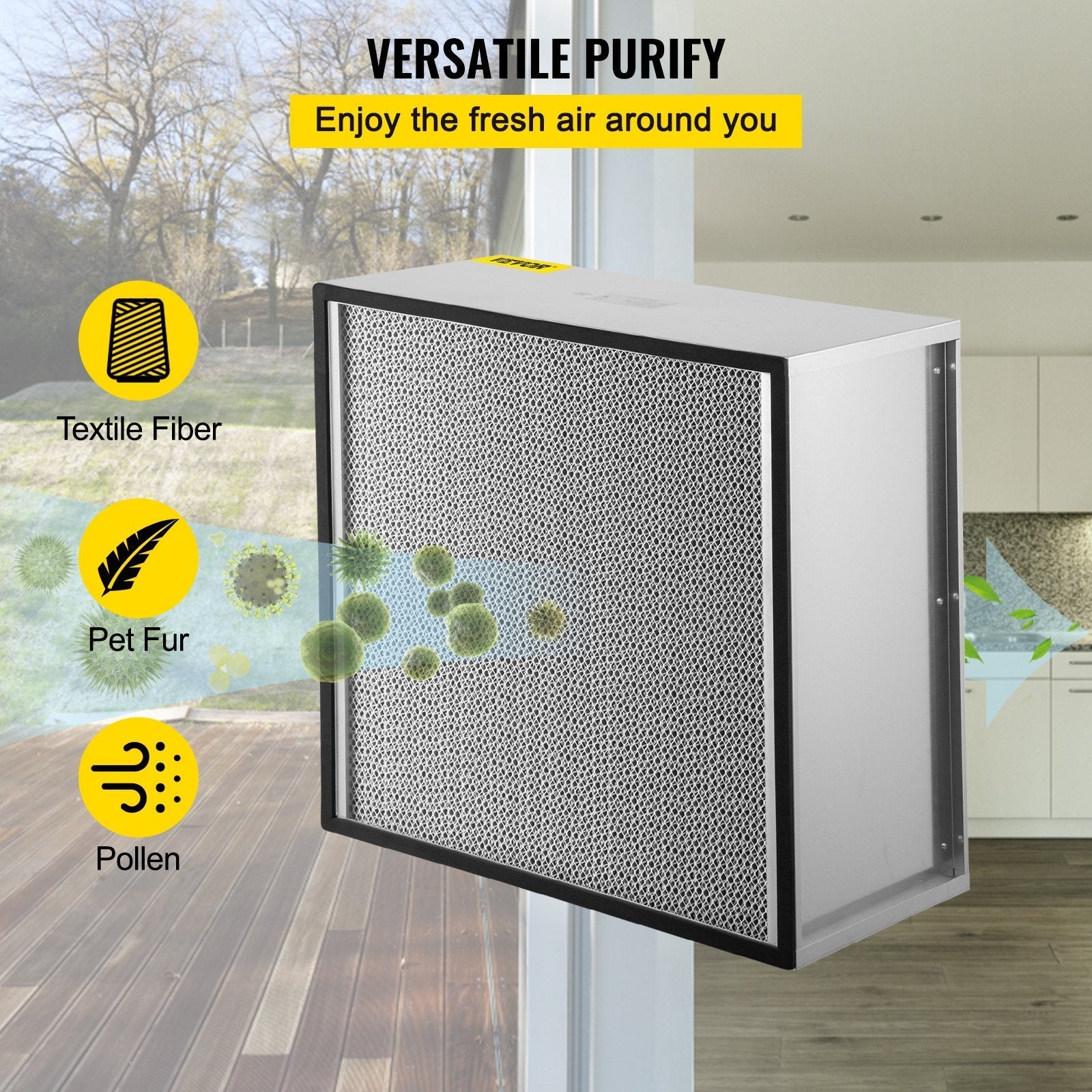 VEVOR Filter Replacement, 24''x24''x11.5'' AC Filter, True HEPA Pleated Air Filter, Air Filter Replacement with Durable Galvanized Frame, 99.97% Standard Filter Compatible for HEPA Filter Novair 2000