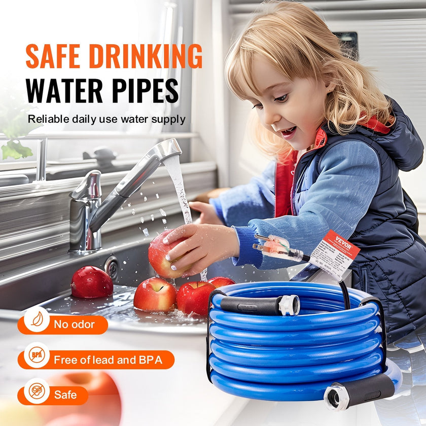 VEVOR 15ft Heated Water Hose for RV, Heated Drinking Water Hose Antifreeze to -45°F, Automatic Self-regulating, 5/8