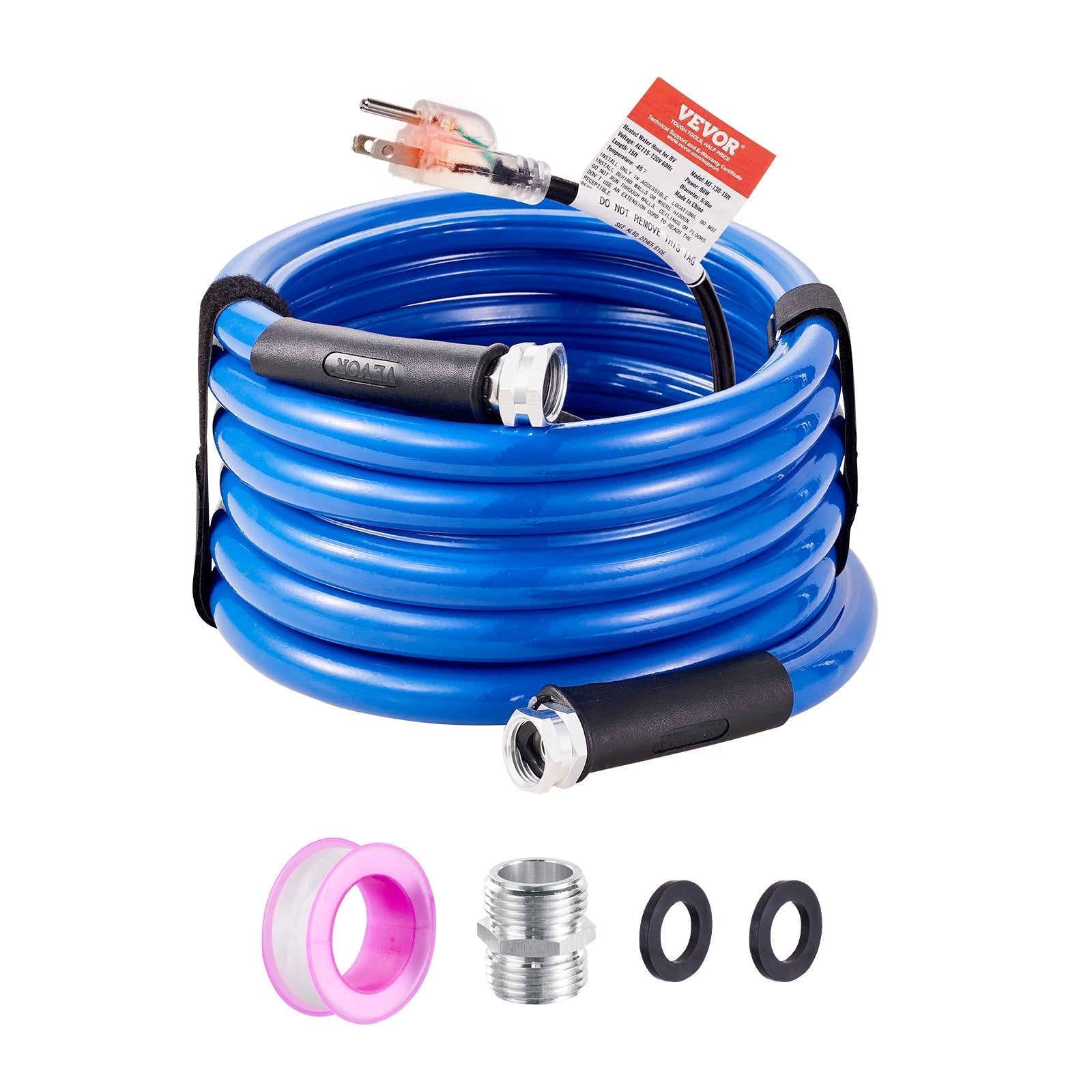 VEVOR 15ft Heated Water Hose for RV, Heated Drinking Water Hose Antifreeze to -45°F, Automatic Self-regulating, 5/8