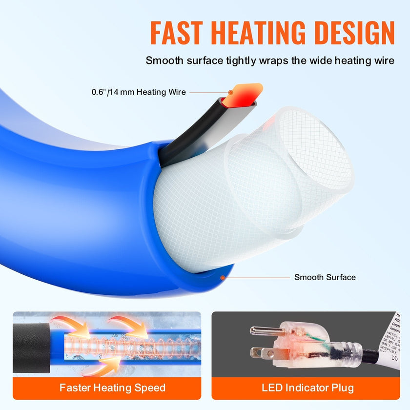 VEVOR 25ft Heated Water Hose for RV, Heated Drinking Water Hose Antifreeze to -45°F, Automatic Self-regulating, 5/8