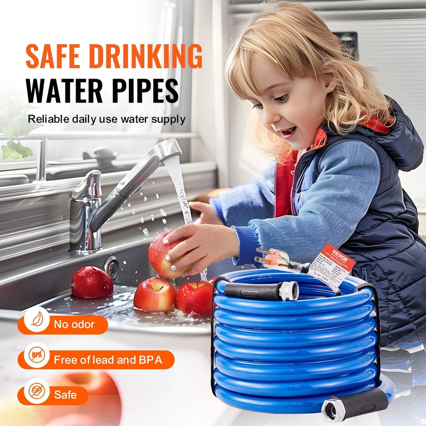 VEVOR 25ft Heated Water Hose for RV, Heated Drinking Water Hose Antifreeze to -45°F, Automatic Self-regulating, 5/8