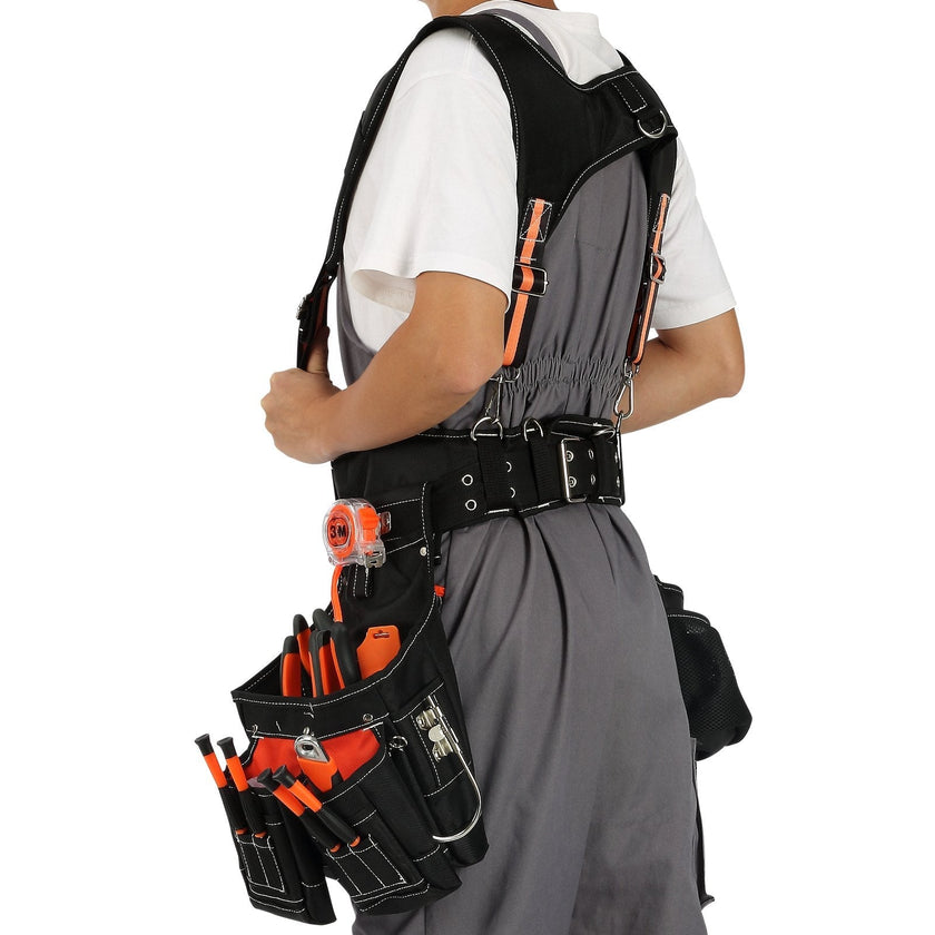 VEVOR Tool Belt with Suspenders, 29 Pockets, 29-54 inches Adjustable Waist Size, Tool Belts for Men, 1680D Polyester Heavy Duty Carpenter Tool Pouch for Carpenters, Electricians, and Gardening, Black