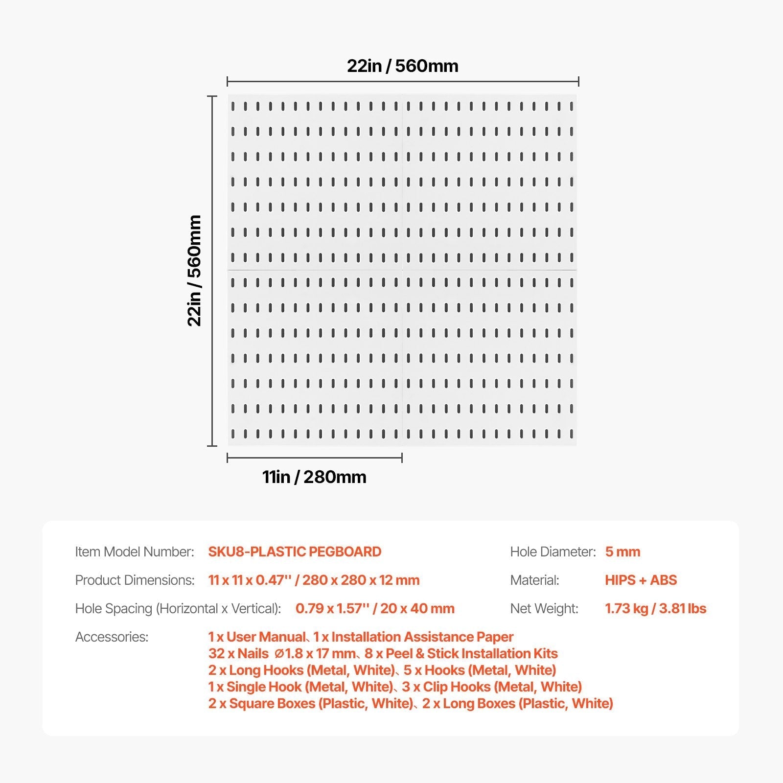 VEVOR Pegboard Combination Kit 11 x 11
