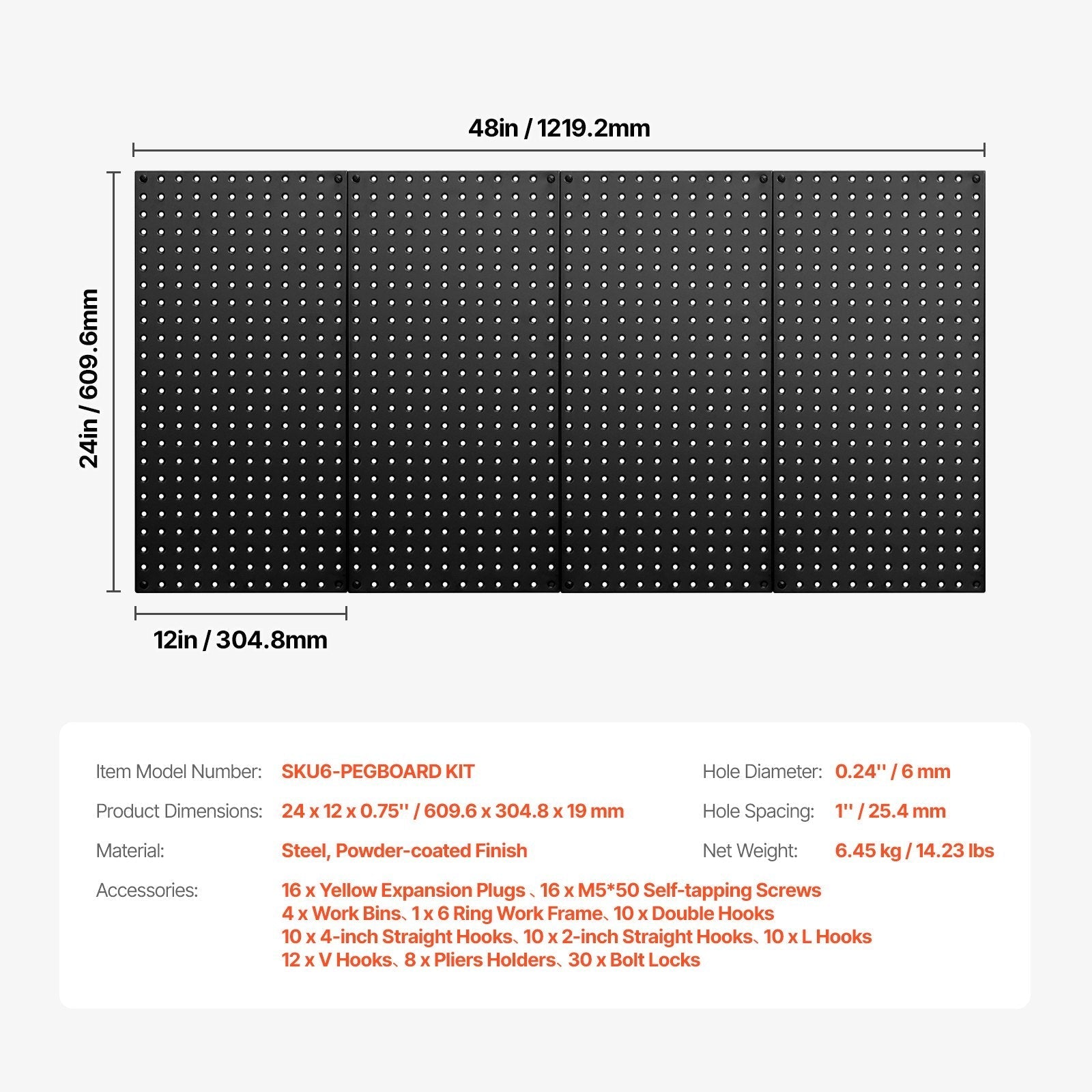 VEVOR Metal Pegboard Panels 4 panels 24