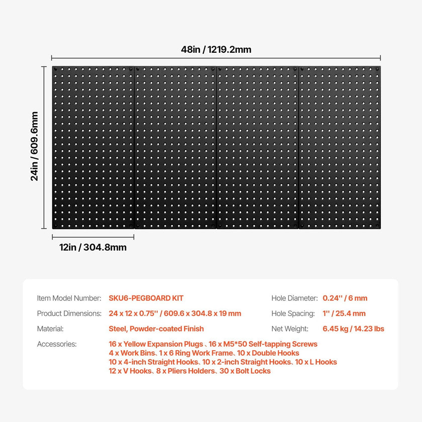 VEVOR Metal Pegboard Panels 4 panels 24
