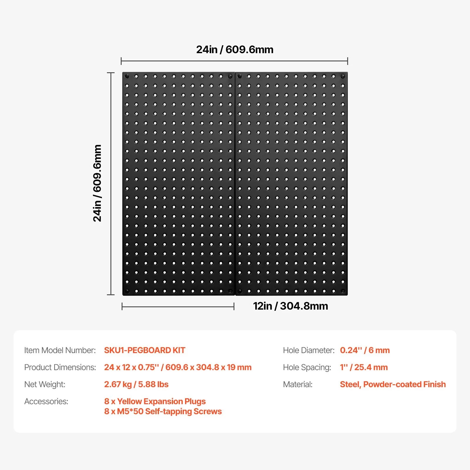 VEVOR Metal Pegboard Panels 2 panels 24