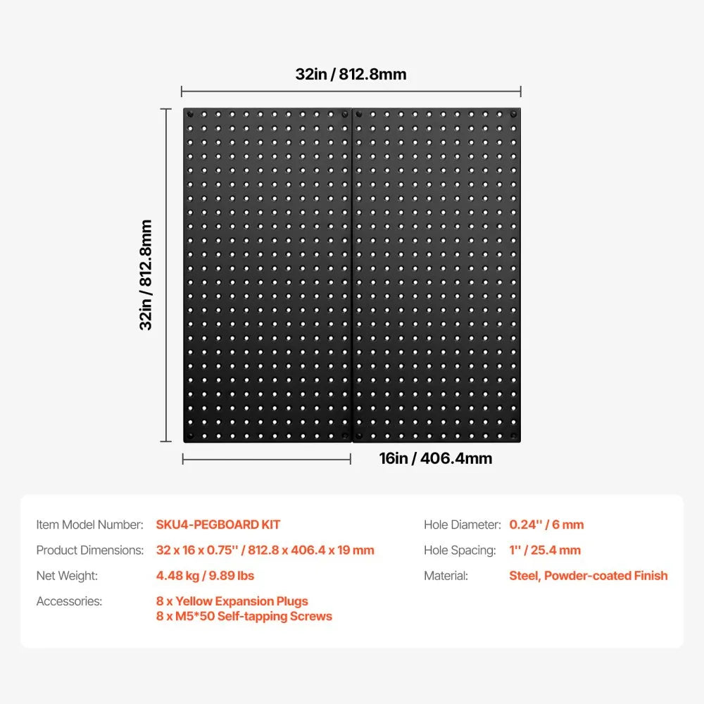 VEVOR Metal Pegboard Panels 2 panels 32