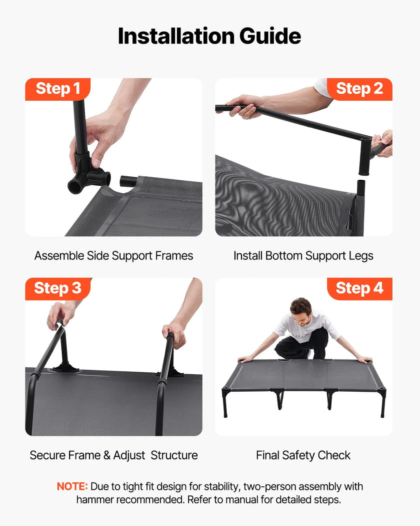 VEVOR Elevated Dog Bed for Large Dog Portable Raised Dog Cot with Metal Frame XL