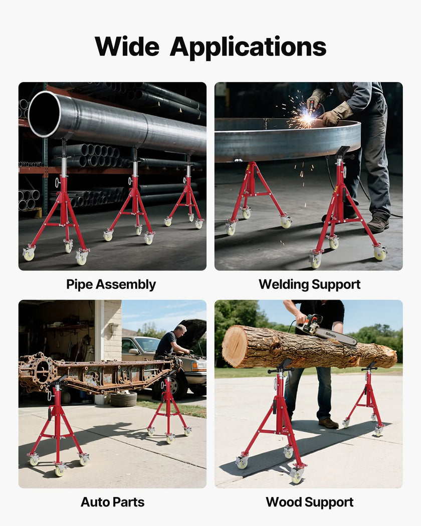 VEVOR Pipe Stand, Pipe Jack Stand, V Head Pipe Stand Adjustable Height 28-52 Inch, Pipe Jack Stands with Casters, Folding Portable Pipe Stands 1/8 to 12 Inch Pipe Supporting, Steel Jack Stand