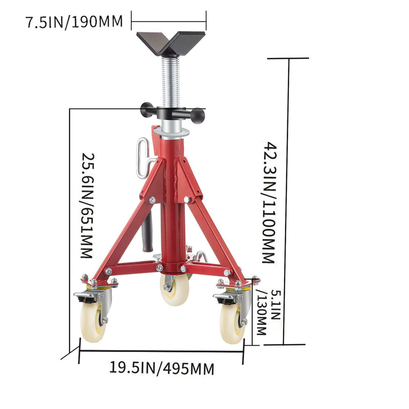 VEVOR Pipe Stand, Pipe Jack Stand, V Head Pipe Stand Adjustable Height 20-37 Inch, Pipe Jack Stands with Casters 882 LB, Folding Portable Pipe Stands 1/8 to 12 Inch Pipe Supporting, Steel Jack Stand
