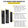VEVOR 3-Pack Metric Magnetic Socket Organizers, 1/2-inch, 3/8-inch, 1/4-inch Drive Socket Holders Hold 75 Sockets, Black Tool Box Organizer for Sockets Storage