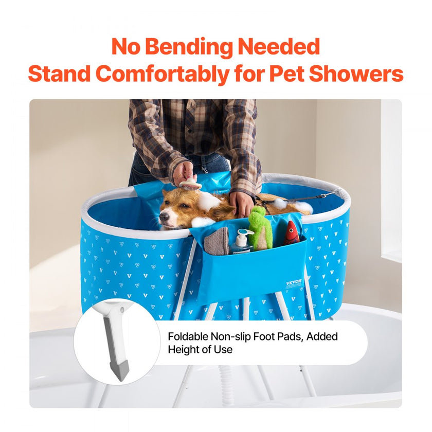 VEVOR Foldable Dog Bathtub Elevated Light Blue Pet Bathing Station for Dog & Cat