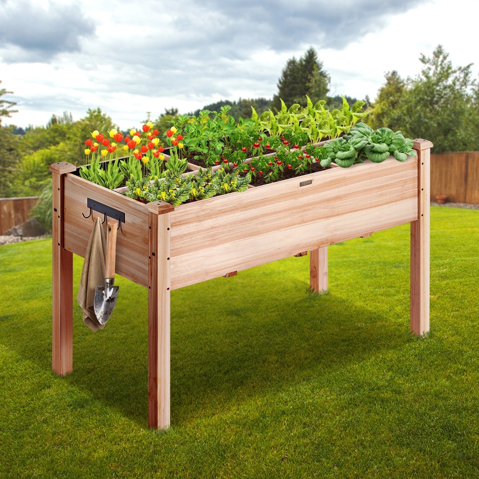 VEVOR Raised Garden Bed, 47.2 x 22.8 x 30 inch Wooden Planter Box, Elevated Outdoor Planting Boxes with Legs, for Growing Flowers/Vegetables/Herbs in Backyard/Garden/Patio/Balcony, Burlywood
