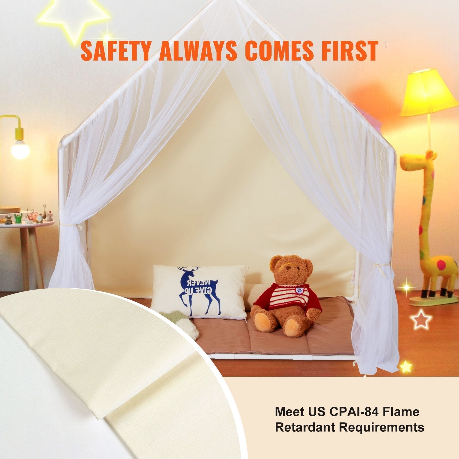 VEVOR Kids Play Tent, Kids Tent for Kids 1-5 Years Old, Toddler Tent with Mat and Tent Lamp, Tent for Kids with Windows for Indoor and Outdoor, Yurt Tent for Boys and Girls, Beige