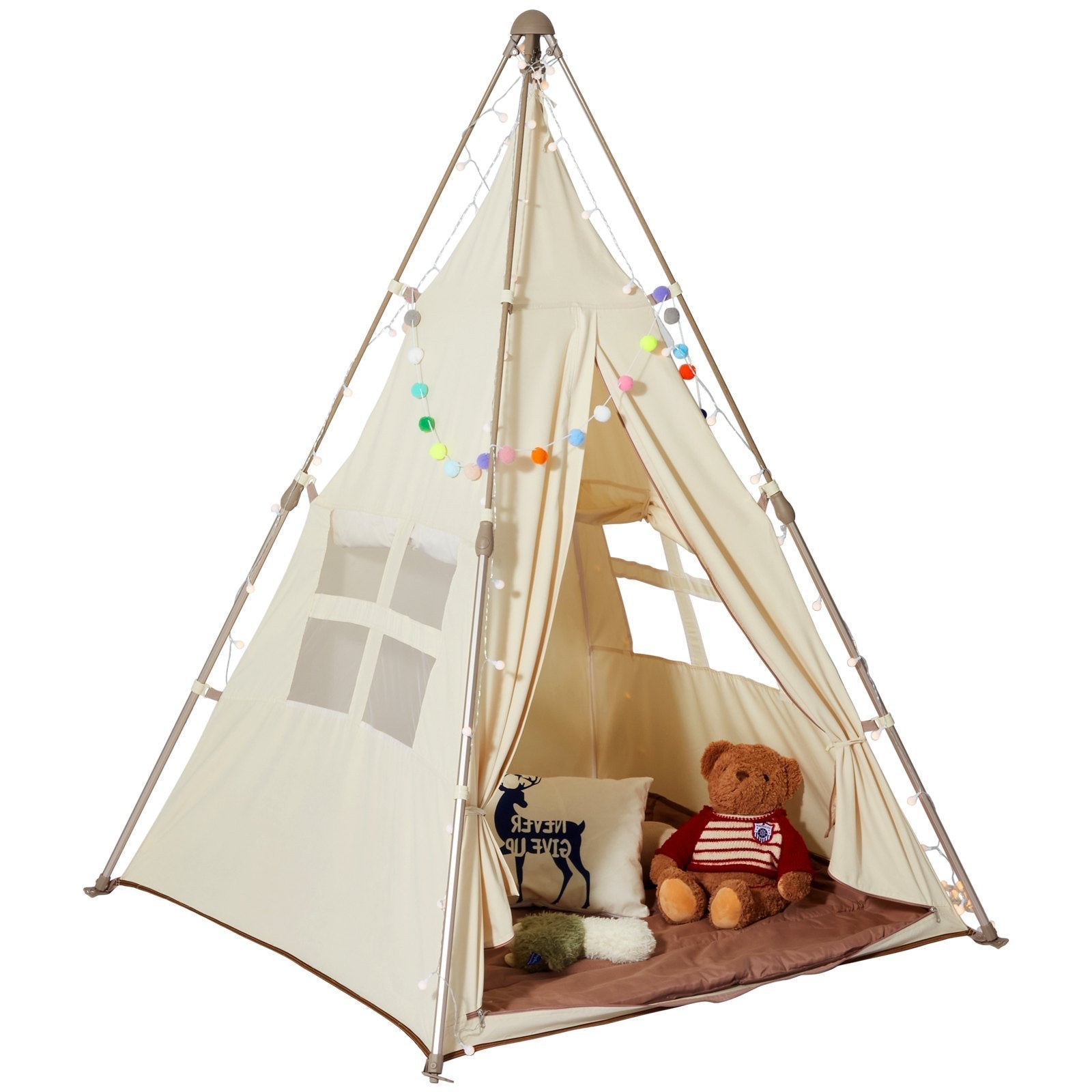 VEVOR Kids Play Tent, Teepee Tent for Kids 1-5 Years Old, Foldable Toddler Tent with Mat and Carrying Bag, Tent for Kids with Windows for Indoor and Outdoor, Kids Tent for Boys and Girls, Beige