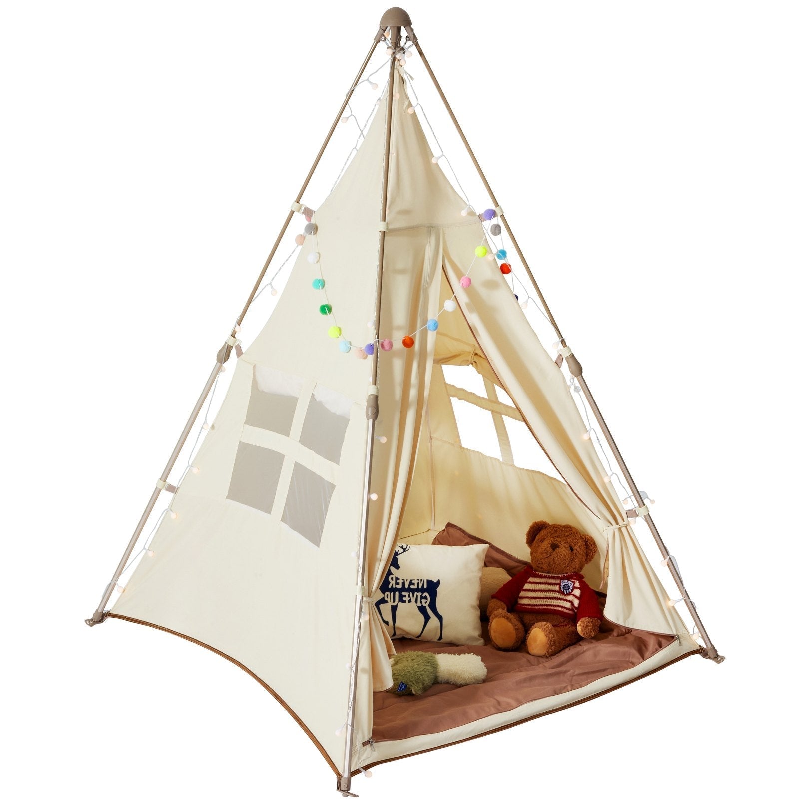 VEVOR Kids Play Tent, Teepee Tent for Kids 1-5 Years Old, Foldable Toddler Tent with Mat and Carrying Bag, Tent for Kids with Windows for Indoor and Outdoor, Kids Tent for Boys and Girls, Beige