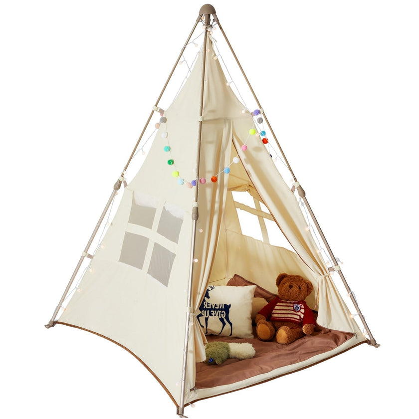 VEVOR Kids Play Tent, Teepee Tent for Kids 1-5 Years Old, Foldable Toddler Tent with Mat and Carrying Bag, Tent for Kids with Windows for Indoor and Outdoor, Kids Tent for Boys and Girls, Beige