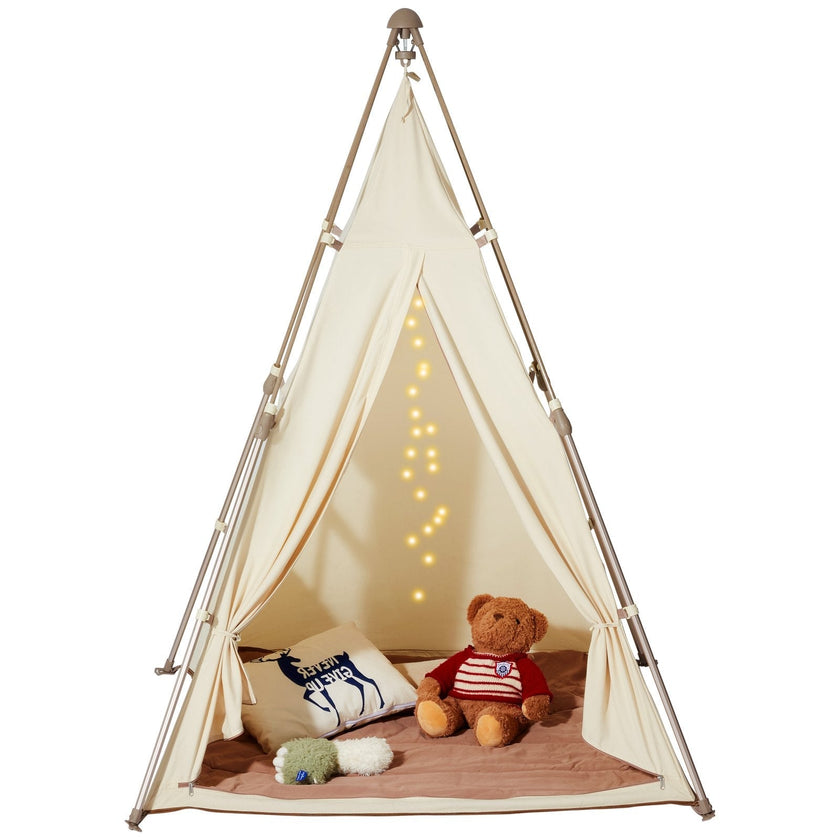 VEVOR Kids Play Tent, Teepee Tent for Kids 1-5 Years Old, Foldable Toddler Tent with Mat and Carrying Bag, Tent for Kids with Windows for Indoor and Outdoor, Kids Tent for Boys and Girls, Beige