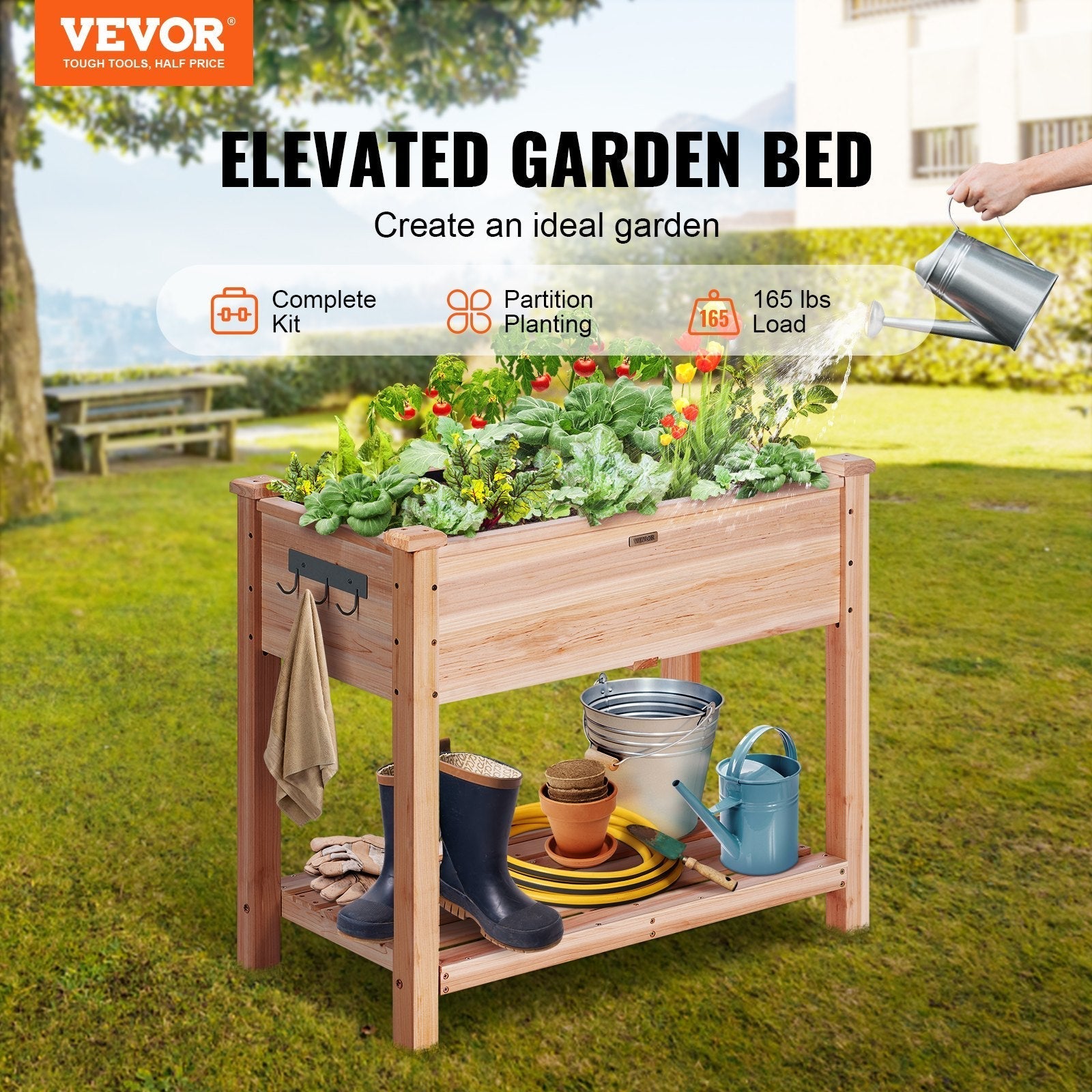 VEVOR Wooden Raised Garden Bed Planter Box 33.9x18.1x30