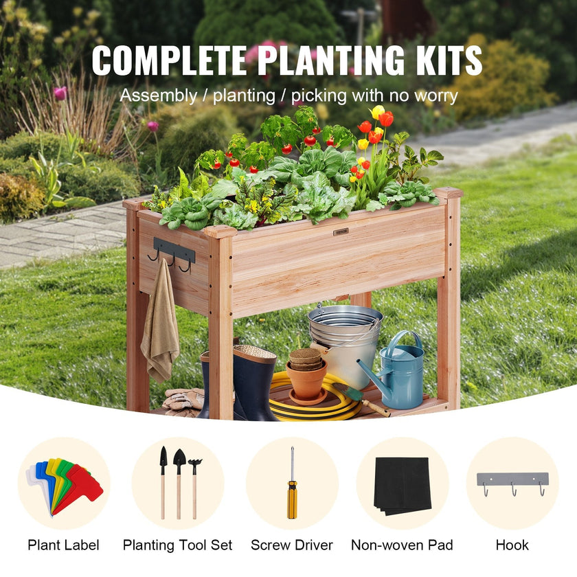 VEVOR Wooden Raised Garden Bed Planter Box 33.9x18.1x30
