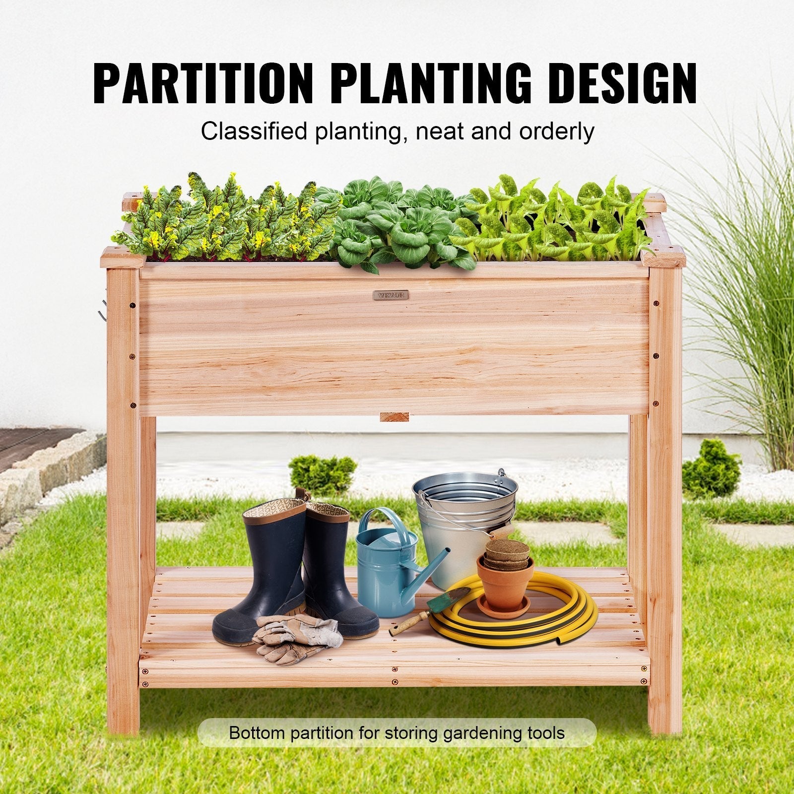 VEVOR Wooden Raised Garden Bed Planter Box 33.9x18.1x30