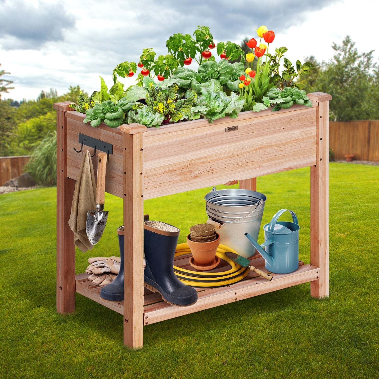 VEVOR Wooden Raised Garden Bed Planter Box 33.9x18.1x30