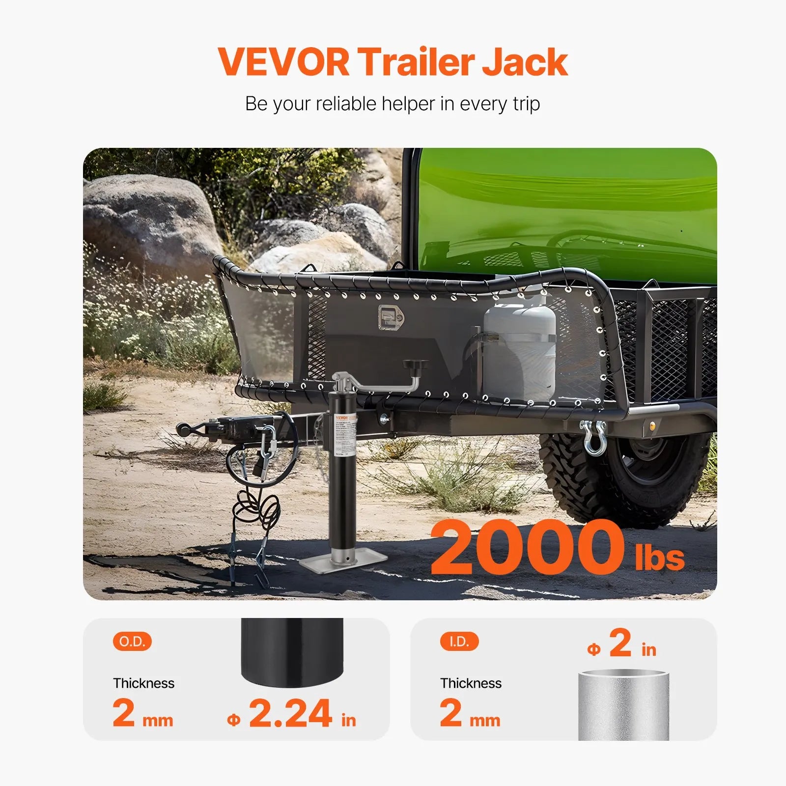 VEVOR Trailer Jack Weld-on Pipe Mount Swivel Trailer Jack 2000 lbs 10
