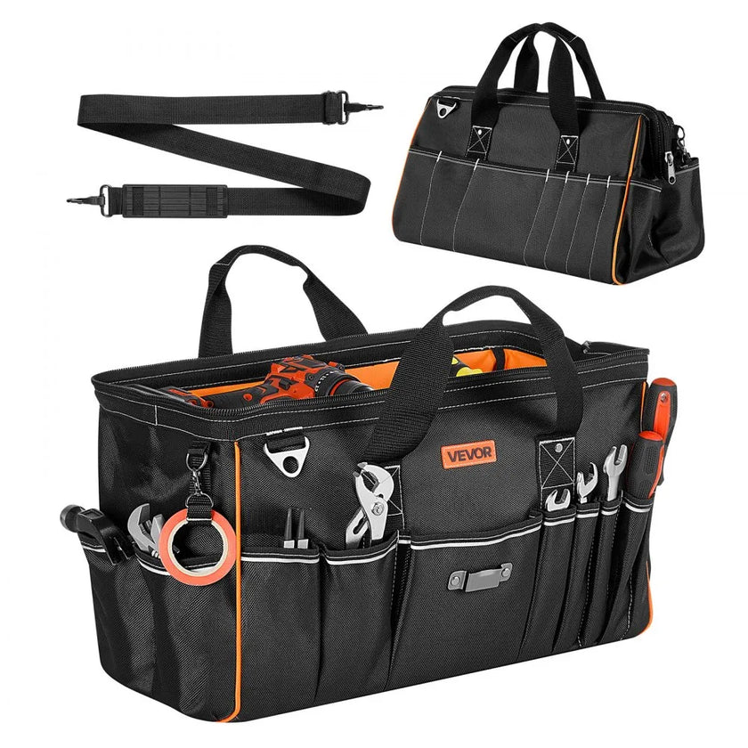 VEVOR 20-Inch Tool Bag with 33 Pockets, Heavy-Duty Portable Tool Organizer, Water-Resistant 1680D Polyester Toolbox with Shoulder Strap & Large Zipper Opening