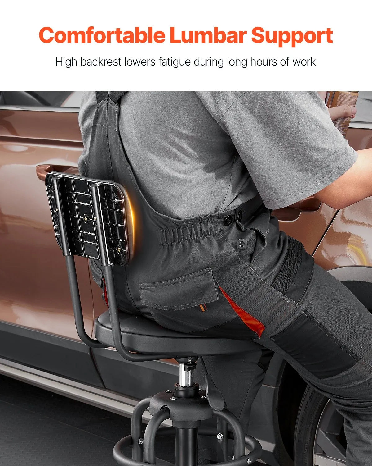 VEVOR Shop Stool Adjustable Height Garage Work Seat 300 lbs Load with Backrest