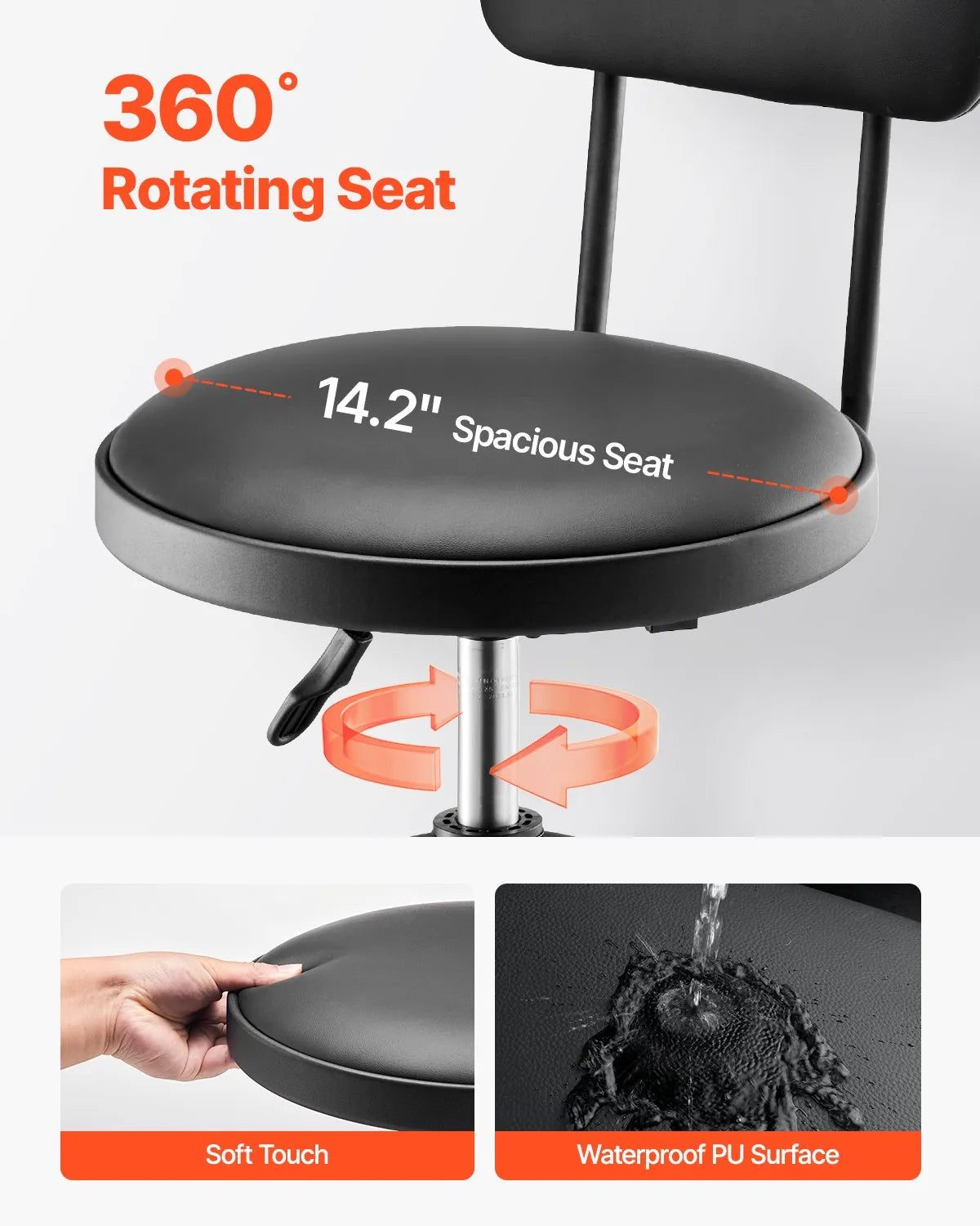 VEVOR Shop Stool Adjustable Height Garage Work Seat 300 lbs Load with Backrest