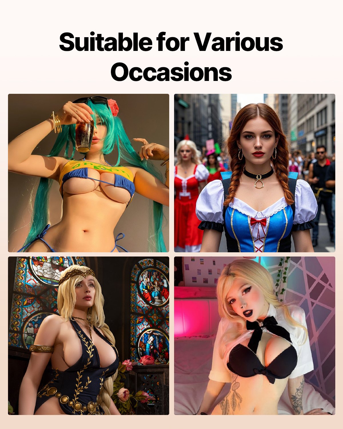 VEVOR Silicone Breastplate K Sized High Neck Fake Breasts for Cosplay Drag Queen