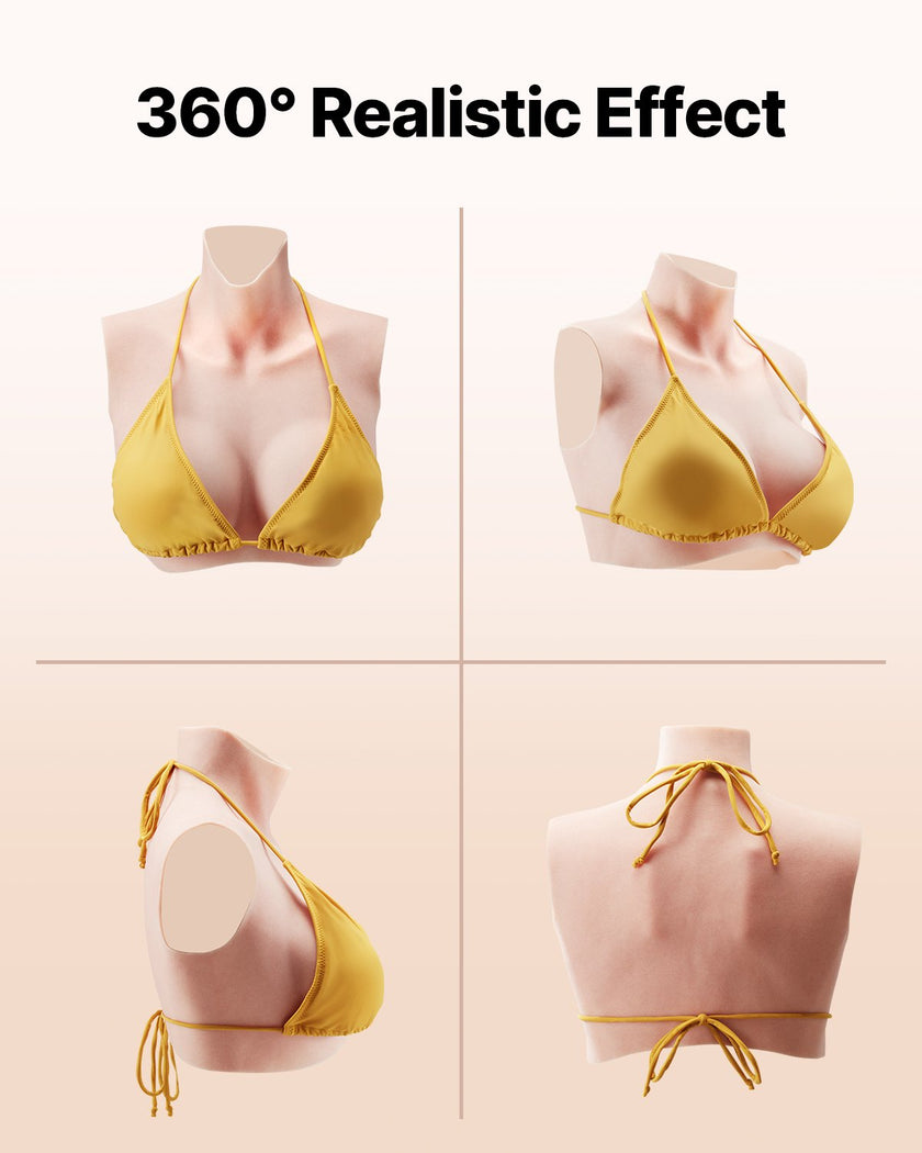 VEVOR Silicone Breastplate D-Cup High Neck Fake Breasts for Cosplay Drag Queen