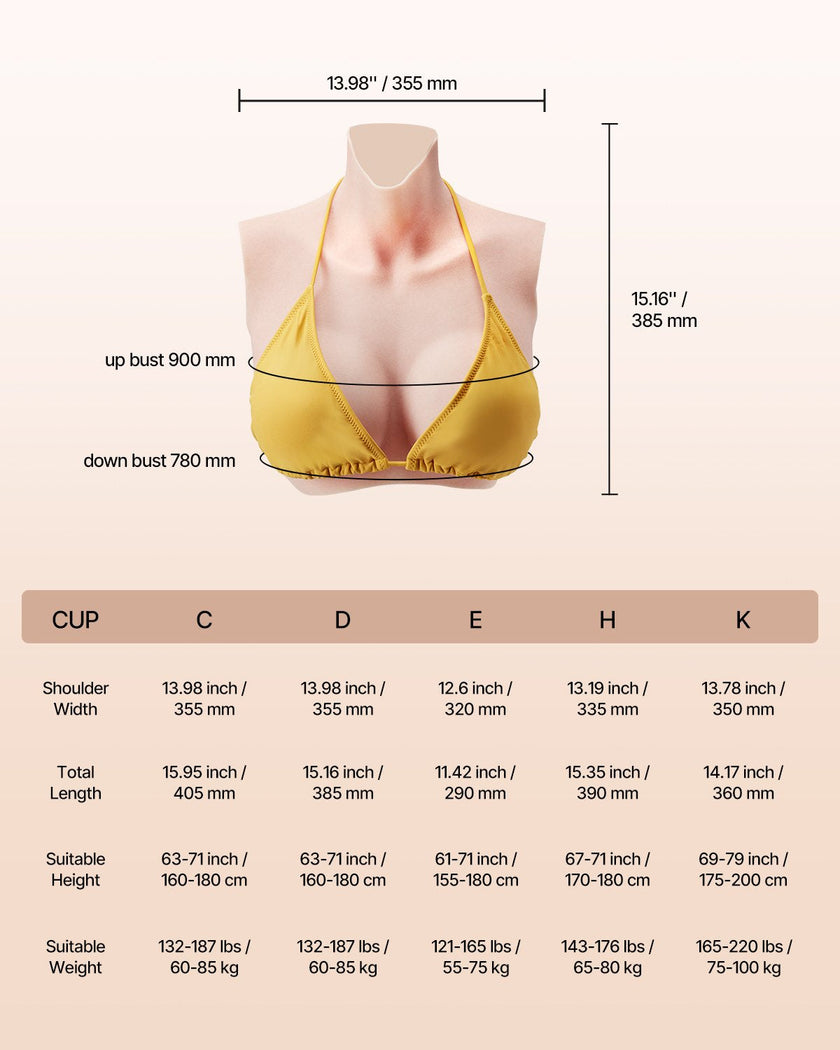 VEVOR Silicone Breastplate D-Cup High Neck Fake Breasts for Cosplay Drag Queen