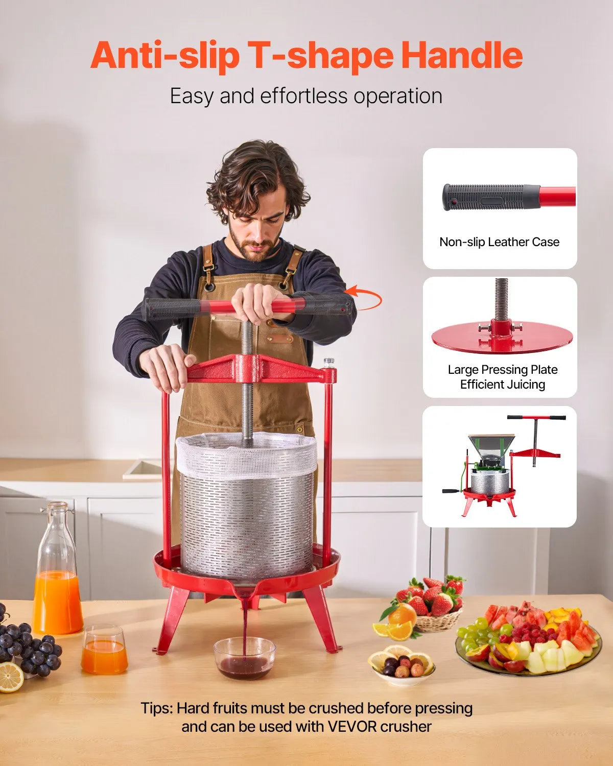 VEVOR Fruit Wine Press Manual Press for Wine Making 3.69 Gal/14L Stainless Steel