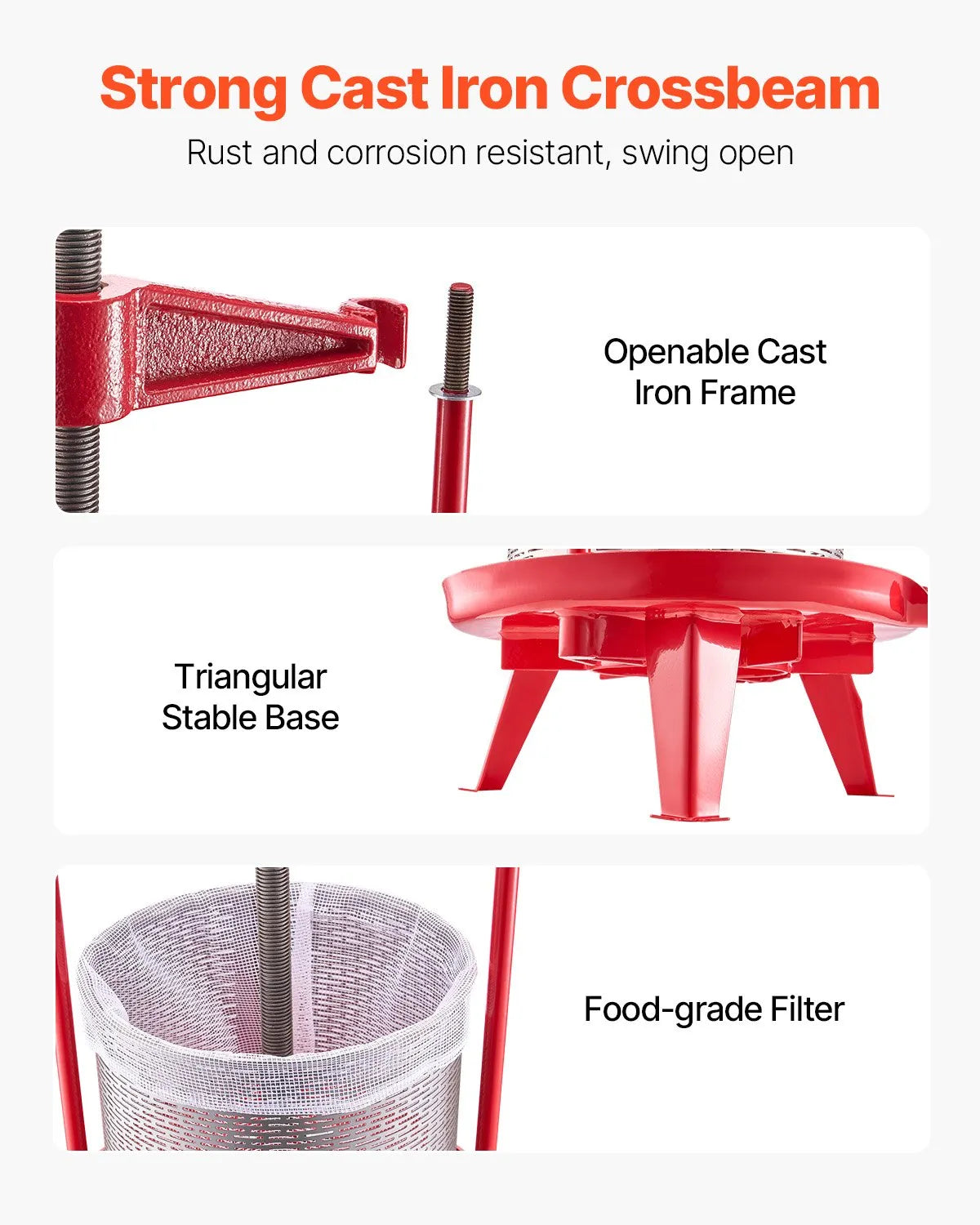 VEVOR Fruit Wine Press Manual Press for Wine Making 3.69 Gal/14L Stainless Steel