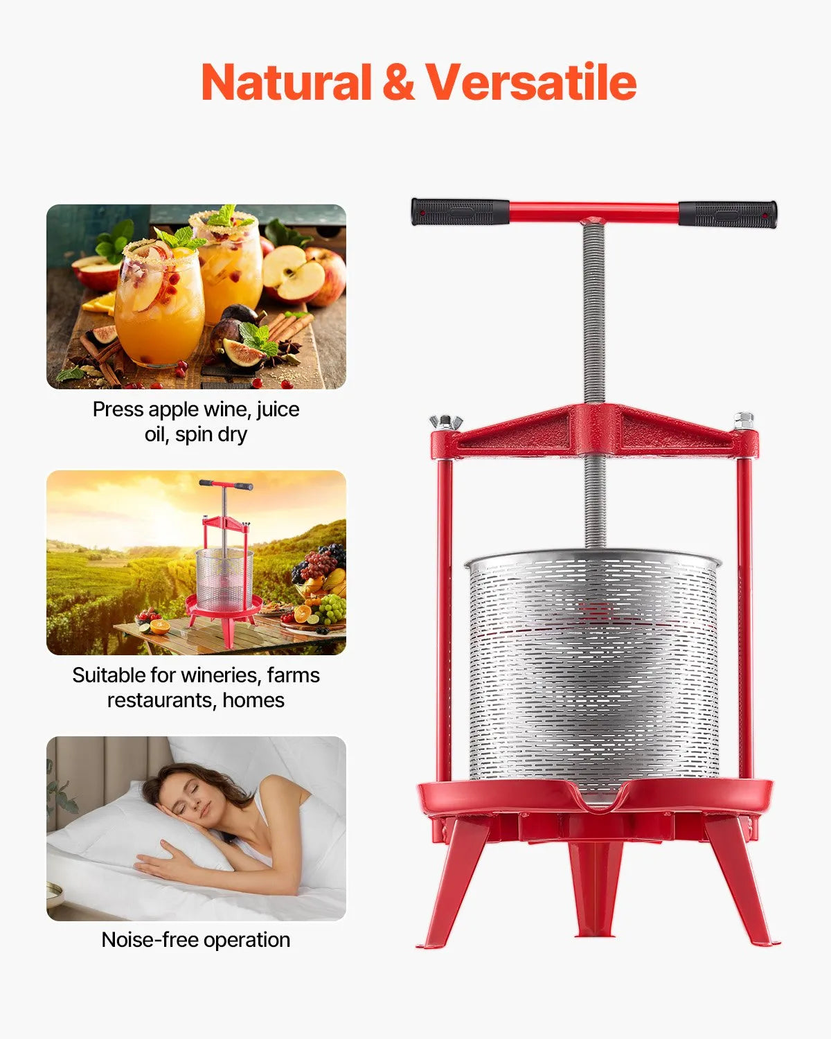 VEVOR Fruit Wine Press Manual Press for Wine Making 3.69 Gal/14L Stainless Steel
