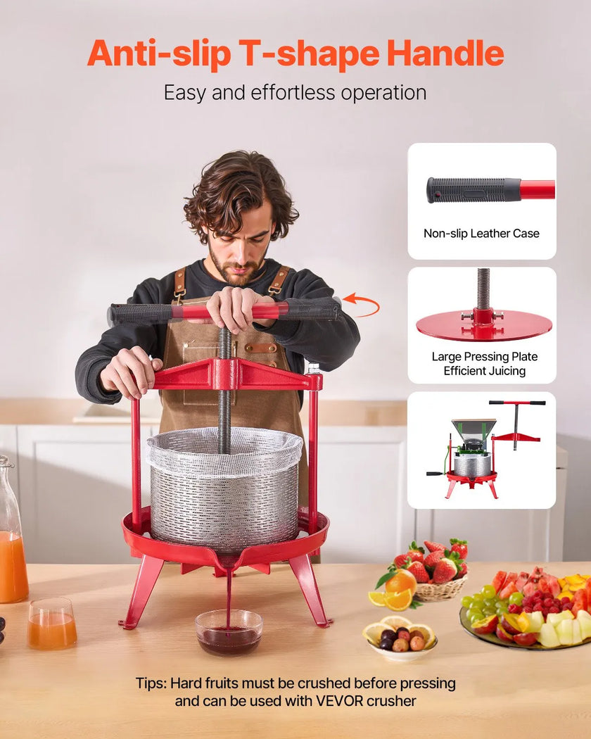 VEVOR Fruit Wine Press Manual Press for Wine Making 2.38 Gal/9L Stainless Steel