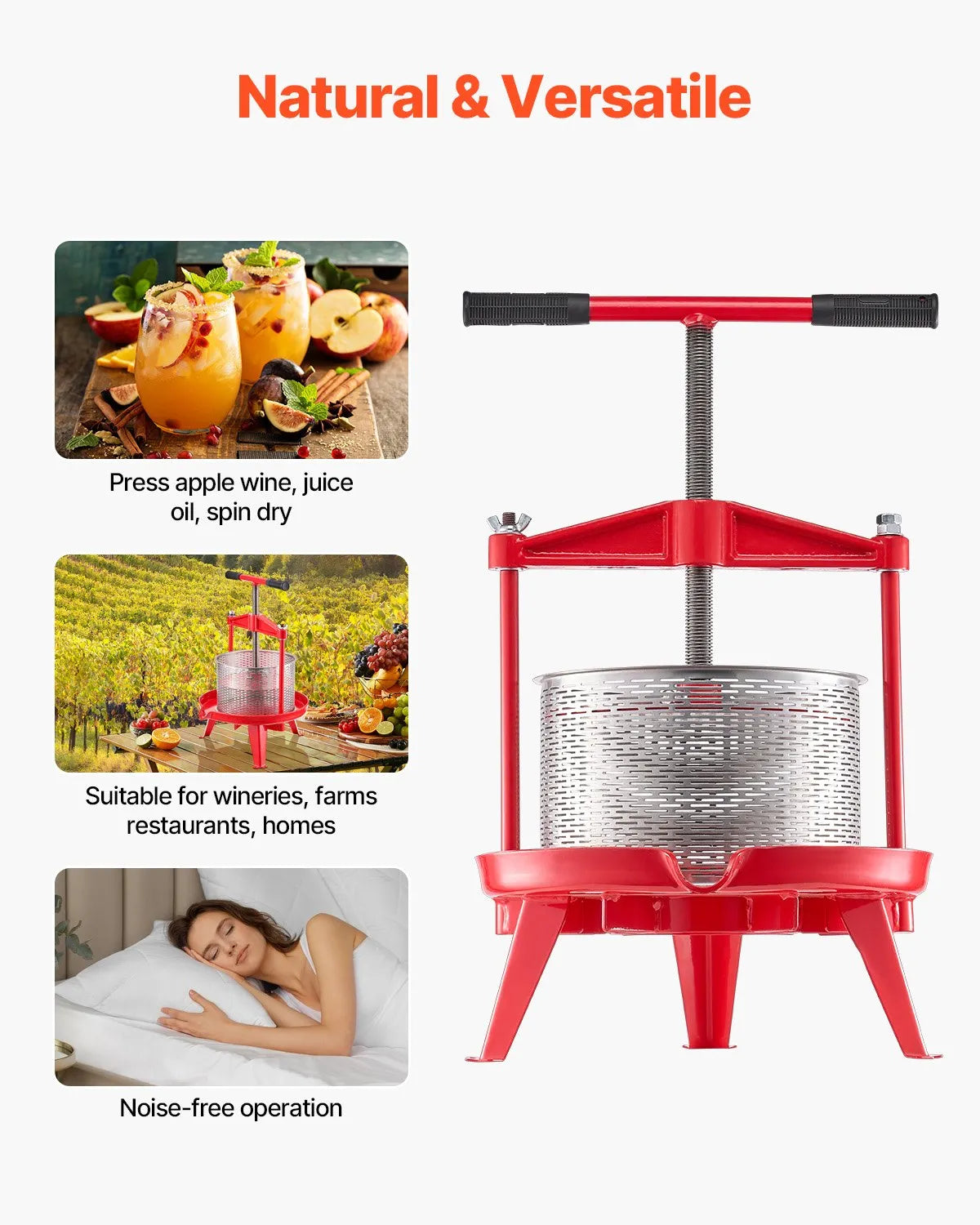 VEVOR Fruit Wine Press Manual Press for Wine Making 2.38 Gal/9L Stainless Steel