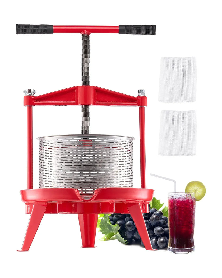 VEVOR Fruit Wine Press Manual Press for Wine Making 2.38 Gal/9L Stainless Steel