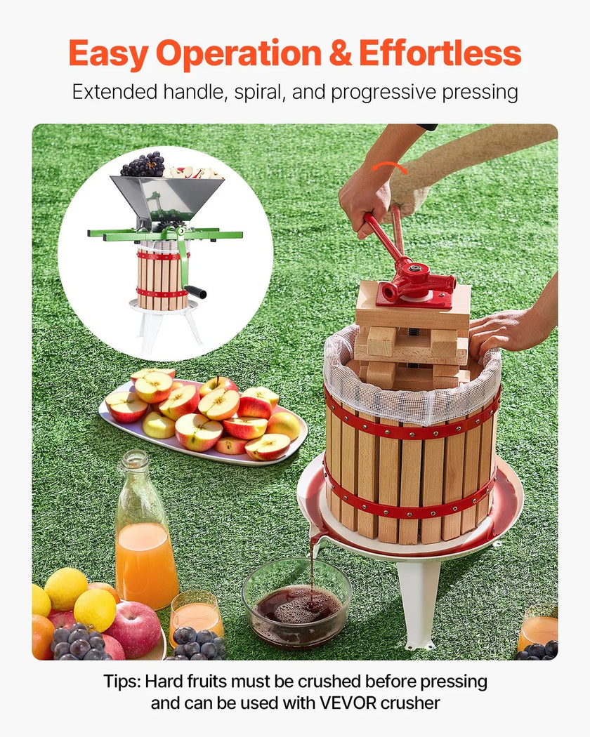 VEVOR Fruit Wine Press Manual Press for Wine Making 3.2 Gal/12L Wood Basket