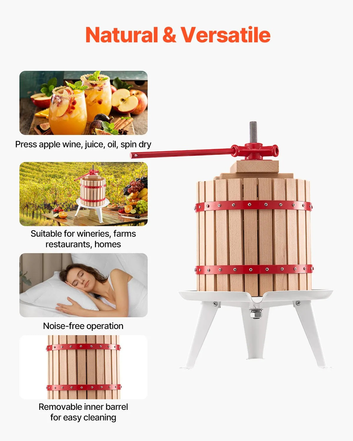 VEVOR Fruit Wine Press Manual Press for Wine Making 3.2 Gal/12L Wood Basket