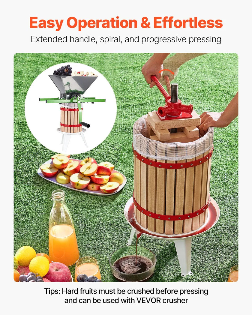 VEVOR Fruit Wine Press Manual Press for Wine Making 4.75 Gal/18L Wood Basket