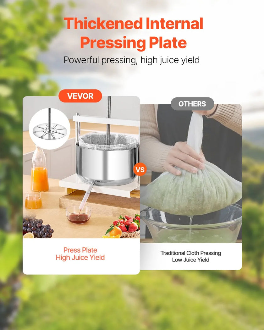 VEVOR Fruit Wine Press Manual Press for Wine Making 3.17 Gal/12L Stainless Steel