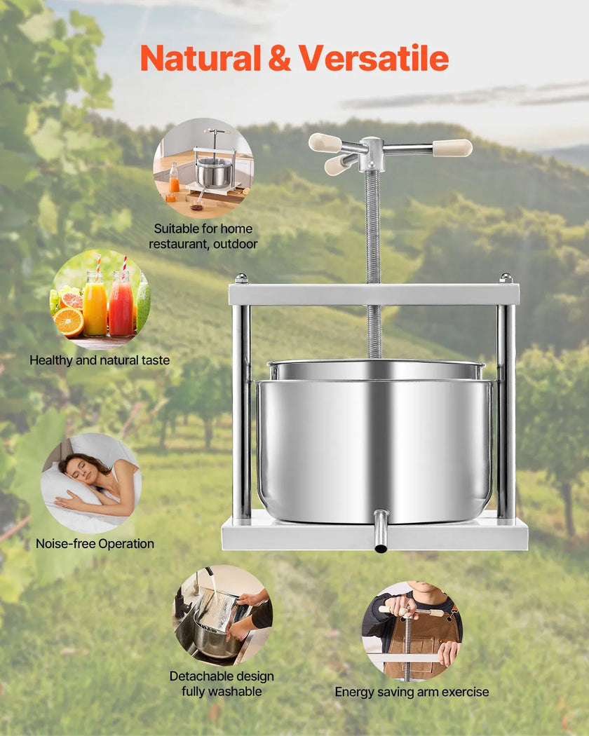 VEVOR Fruit Wine Press Manual Press for Wine Making 3.17 Gal/12L Stainless Steel