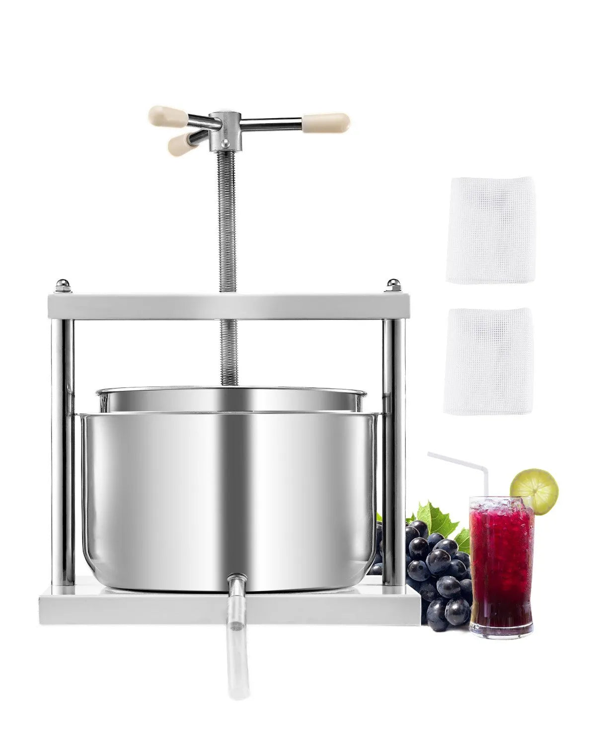VEVOR Fruit Wine Press Manual Press for Wine Making 3.17 Gal/12L Stainless Steel